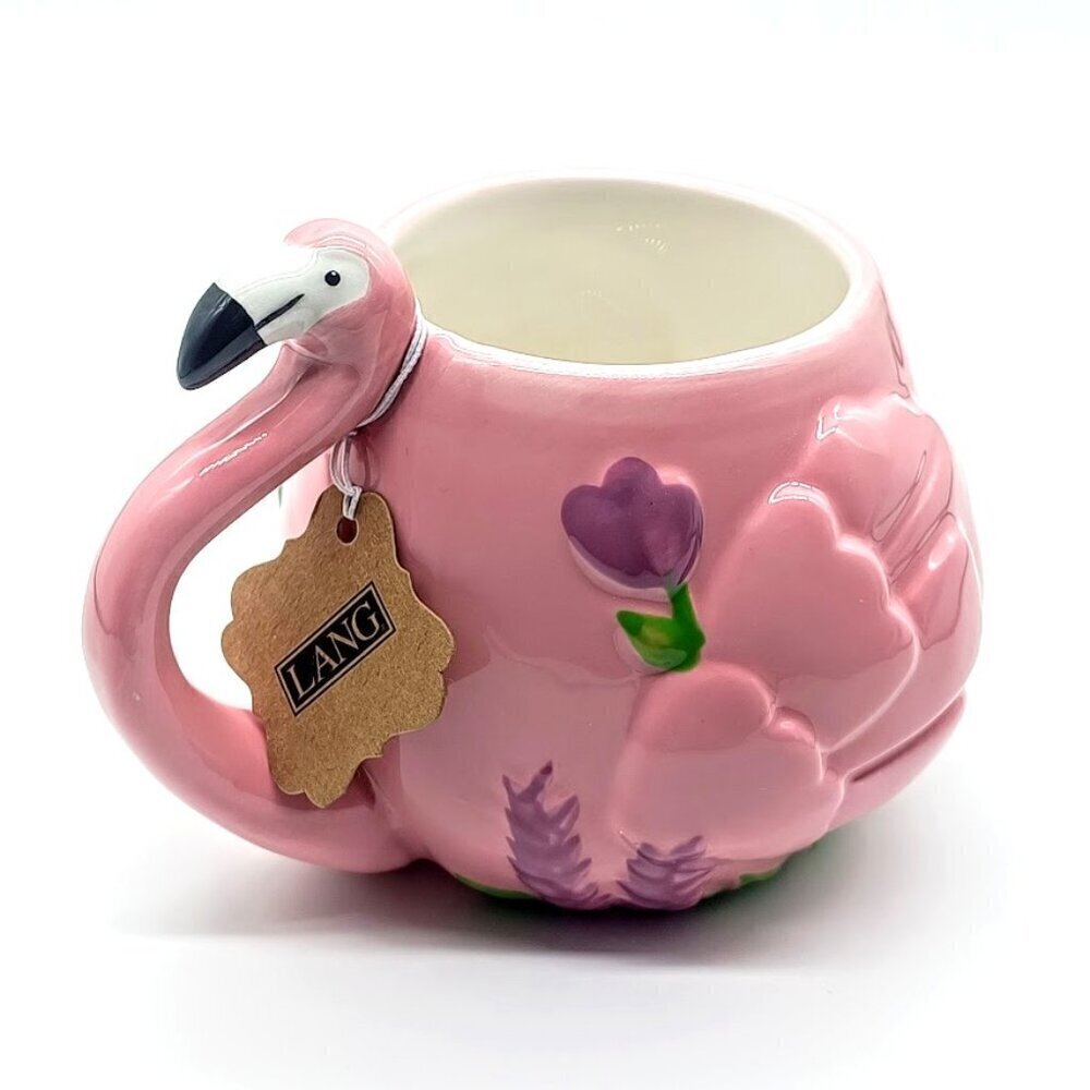 Lang Design Hand-Painted Pink Flamingo Figural Ceramic Mug NWT